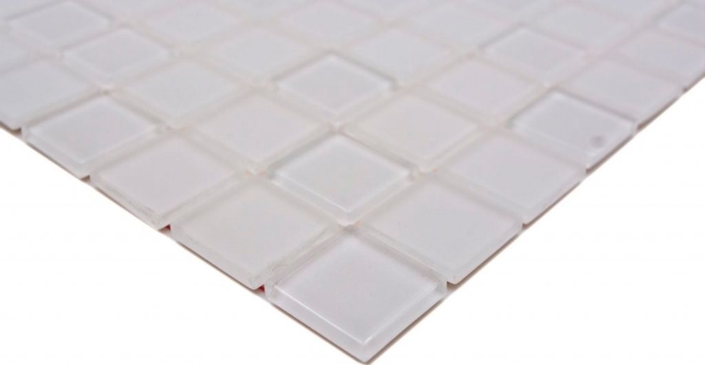Handmuster Mosaikfliese selbstklebend Transluzent weiß Glasmosaik Crystal weiß matt weiß MOS200-4CM20_m