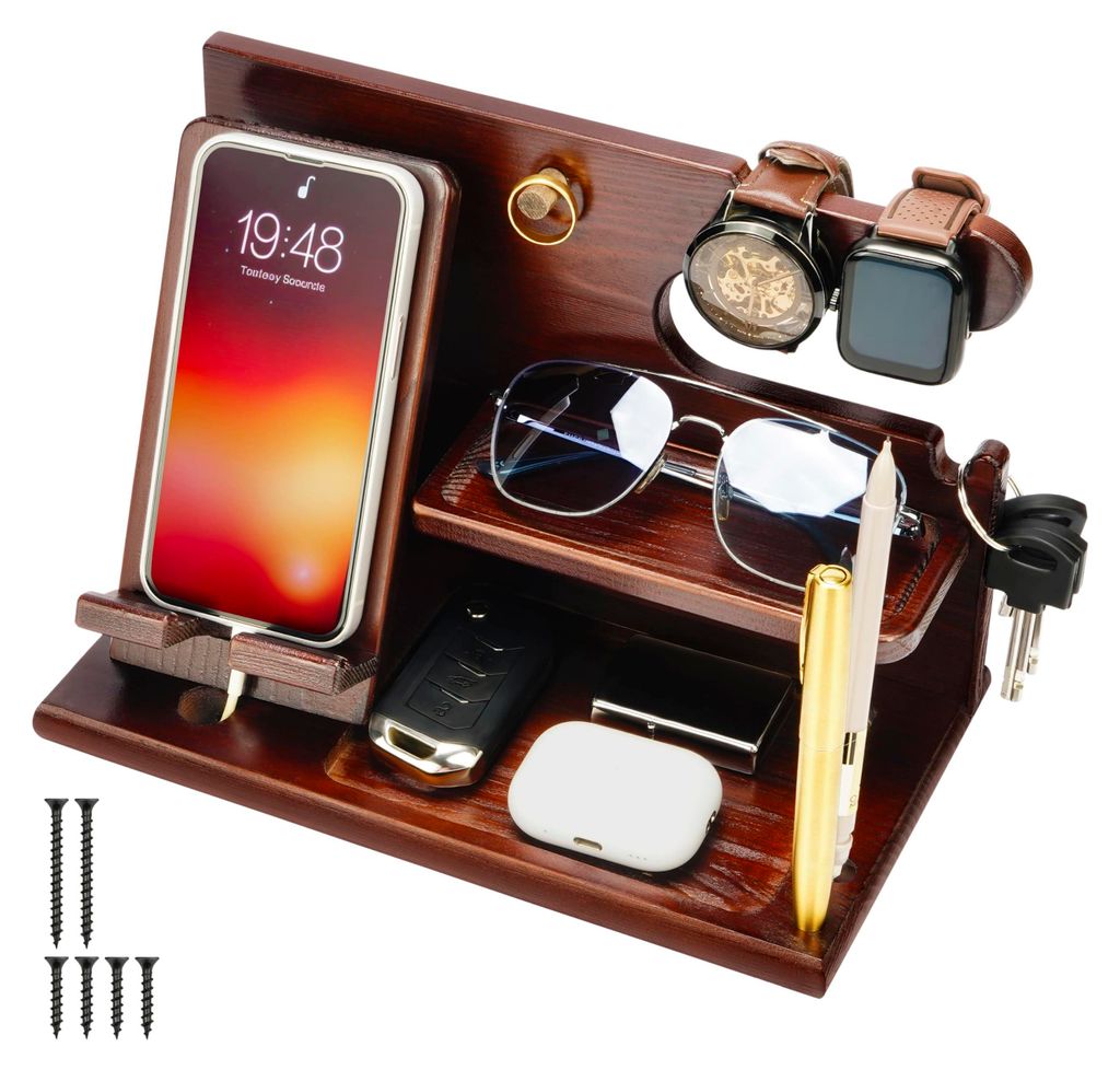 Belle Vous Dunkelbraune Docking Station Holz - Nachttisch Organizer - Für Telefon, Geldbörsen, Uhren, Gadget & Schlüssel Aufbewahrung - Geschenk...
