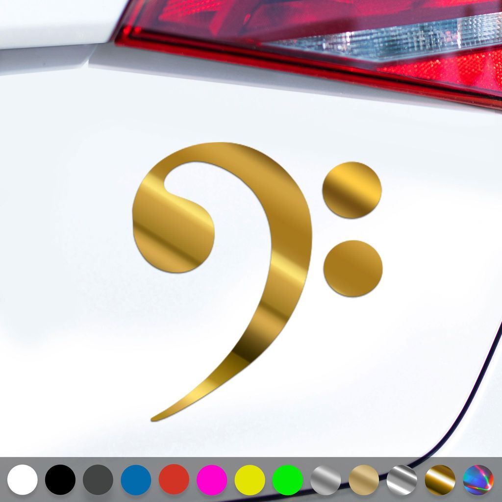 PantherPixel Bassschlüssel Aufkleber Bassist Notenschlüssel Sticker Auto Geschenkidee Farbe Chrom-Gold