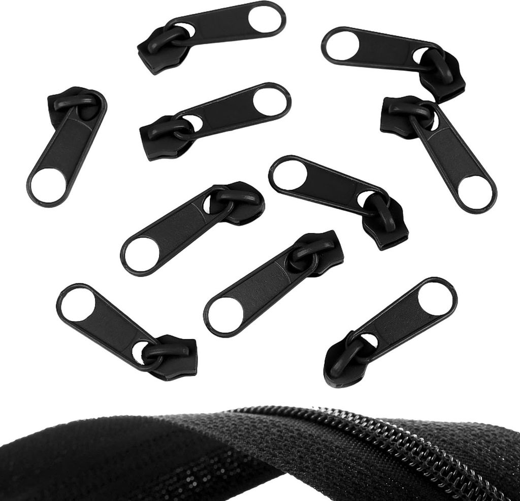 10 Reißverschluss Zipper für Endlosreißverschluss, 5mm, schwarz