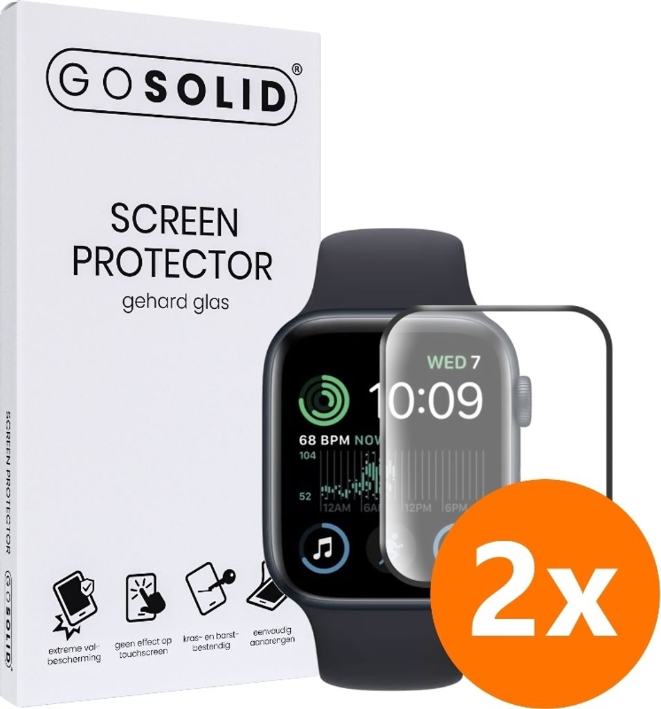 GO SOLID! Displayschutzfolie für Apple Watch SE 2022 (44 mm) aus gehärtetem Glas - Duopack