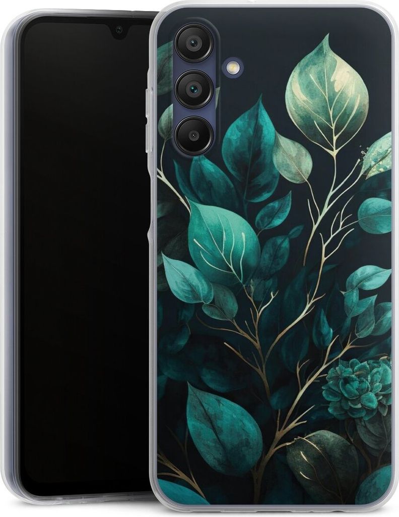 DeinDesign Handyhülle für Samsung Galaxy A15 Silikon Hülle Case Smartphone Schutzhülle Blätter schwarz Eukalyptus