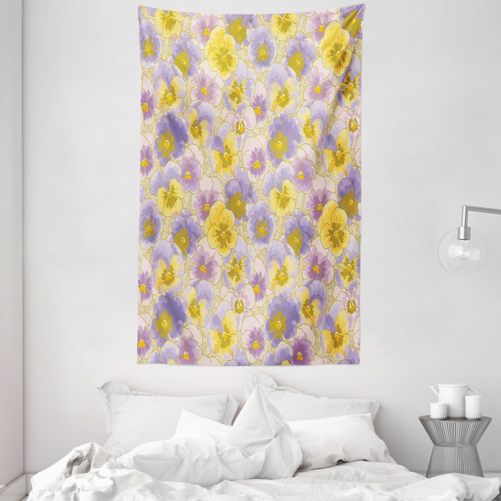 ABAKUHAUS Blumen Wandteppich und Tagesdecke, Hand gezeichnet Pansy Garten aus Weiches Mikrofaser Stoff Waschbar ohne Verblassen Digitaldruck, 140 x...