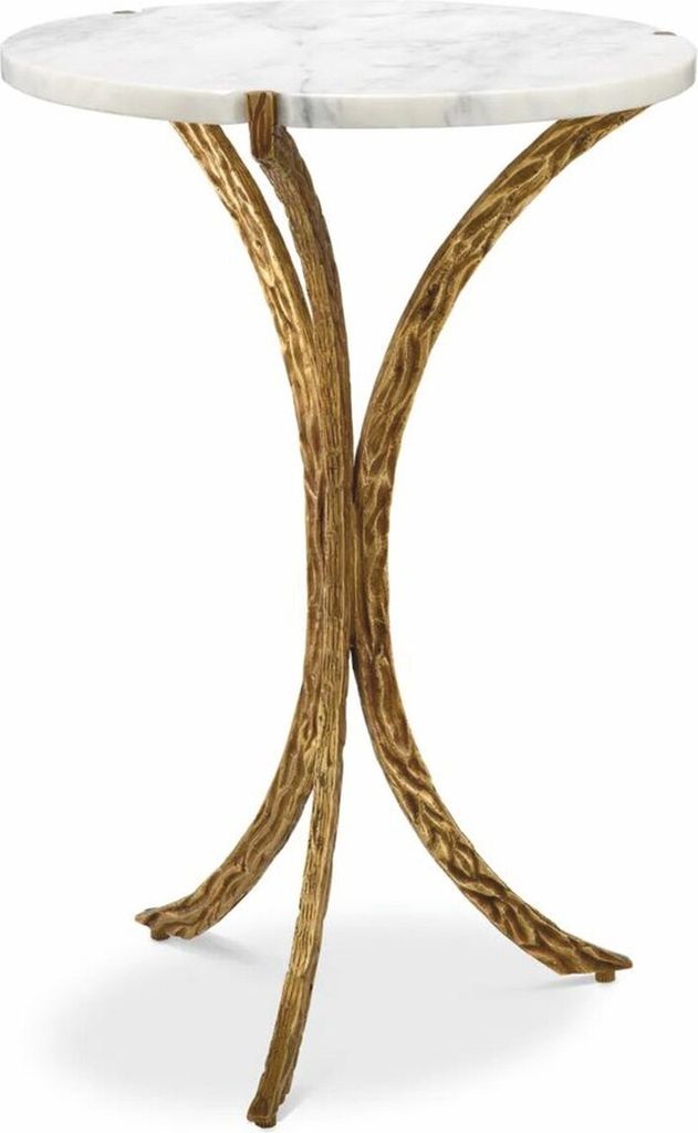 Casa Padrino Luxus 3-Bein Beistelltisch mit Marmorplatte Vintage Messing / Weiß Ø 40 x H. 59 cm