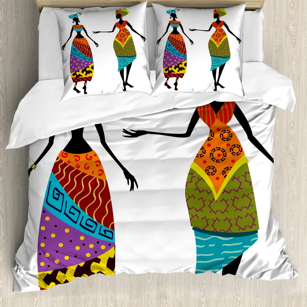 ABAKUHAUS Copripiumino africano, costumi, antiacaro, adatto a chi soffre di allergie, con federe, 200 cm x 200 cm - 80 x 80 cm, multicolore