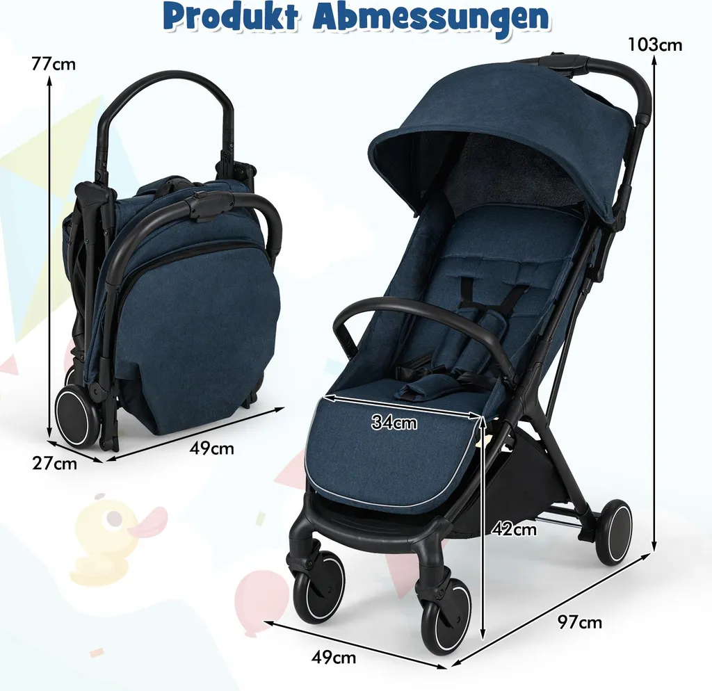 Poussette Enfant Légère avec Dossier Réglable et Repose-pieds - Bleu