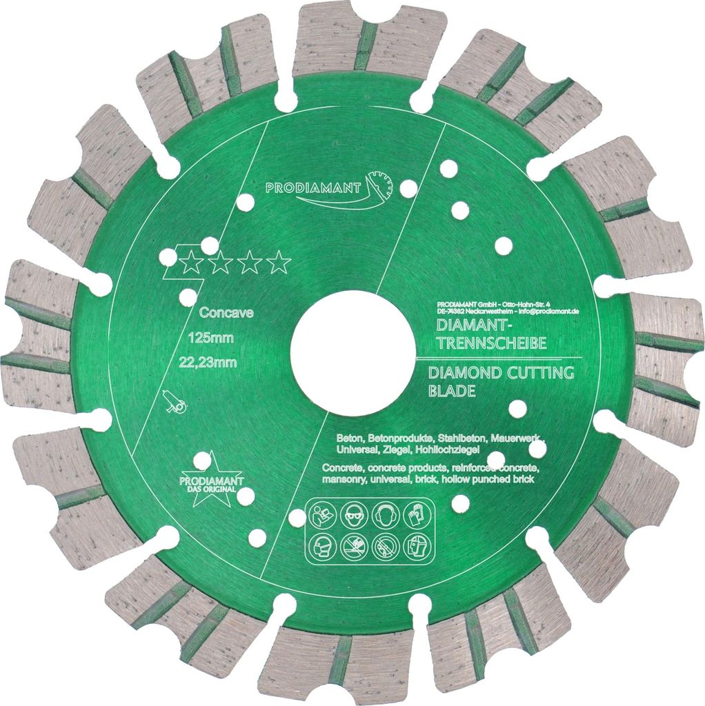 PRODIAMANT Diamanttrennscheibe 125mm für Stein, Beton Turbo Concave