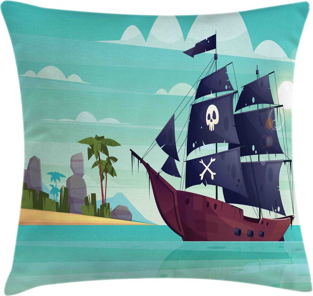 ABAKUHAUS blau Wasser Kissenbezug, Piraten-Schiff auf dem Wasser, Klöppelkissenhüllen mit Beidseitigen Druck Farbfest Waschbar und Reißverschlu...