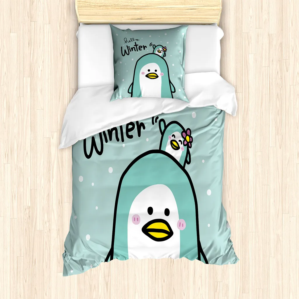 Housse de Couette Enfant pour Personne Allergique Motif Maman Pingouin
