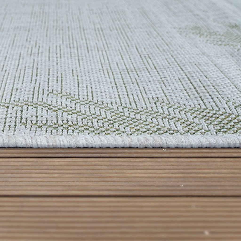 In & Outdoor-Teppich Im Web-Design Für Balkon Und Terrasse In Grün Beige