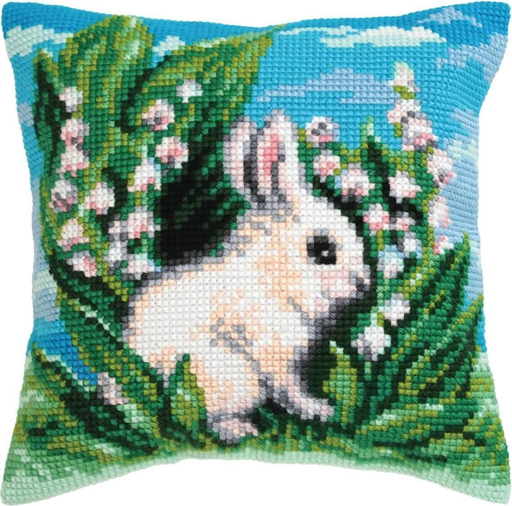 CDA Kreuzstichkissen Set "Weißer Hase", bedruckt, 40x40cm