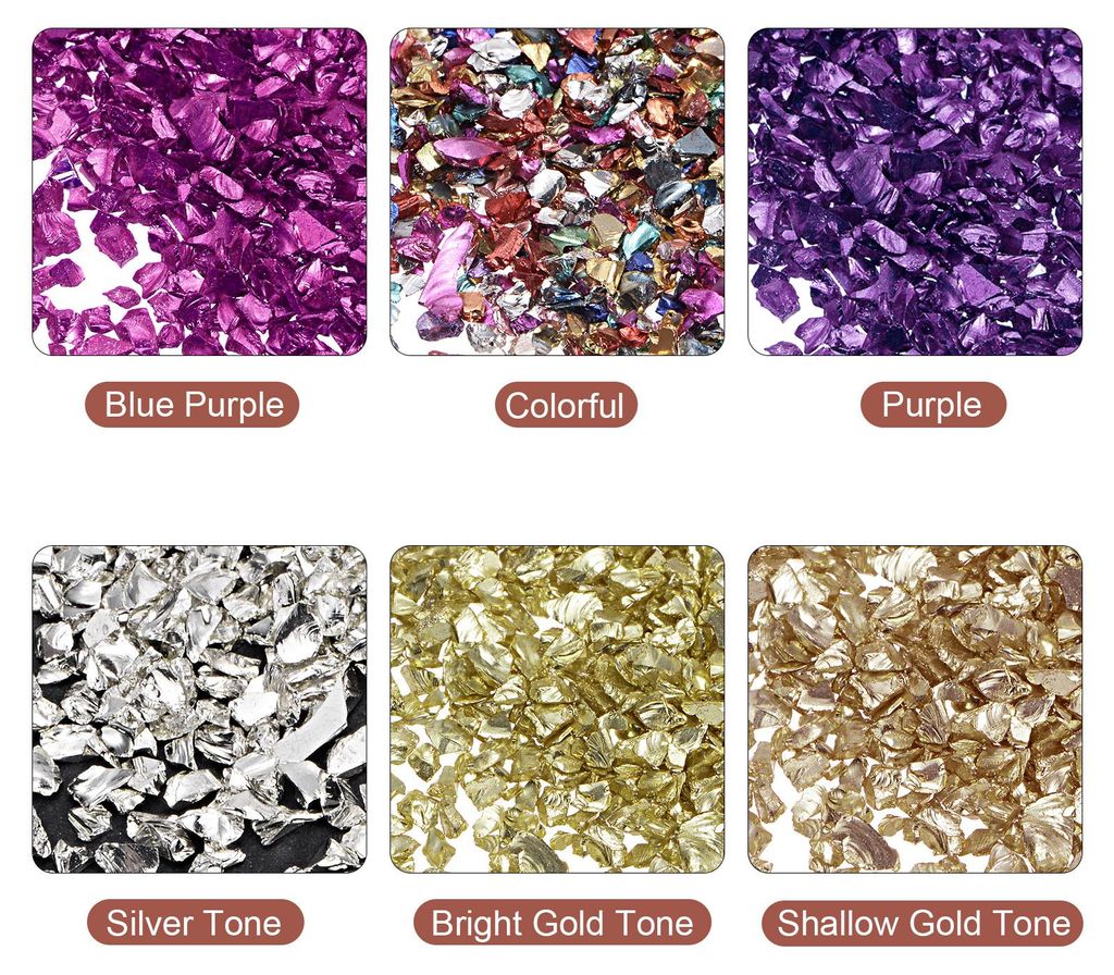 6 Farben Crushed Glass Chips, 1-4mm Unregelm??iges Glitzer-Metallic-Glas zum Basteln DIY Vasenfš¹ller Epoxidharz-Dekoration 28 g golden Farbtone ...