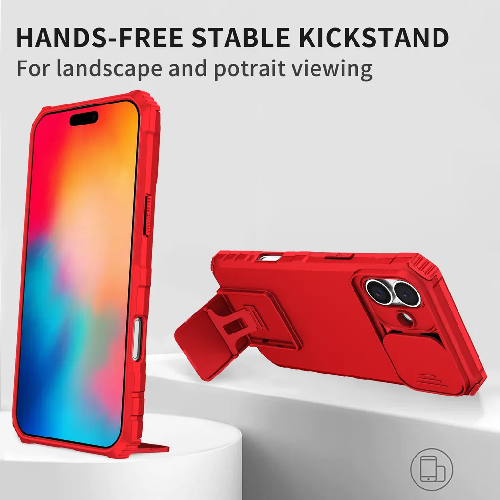 Cover iPhone 16 Doppia Protezione Rossa con Slide Camera Cover - 7