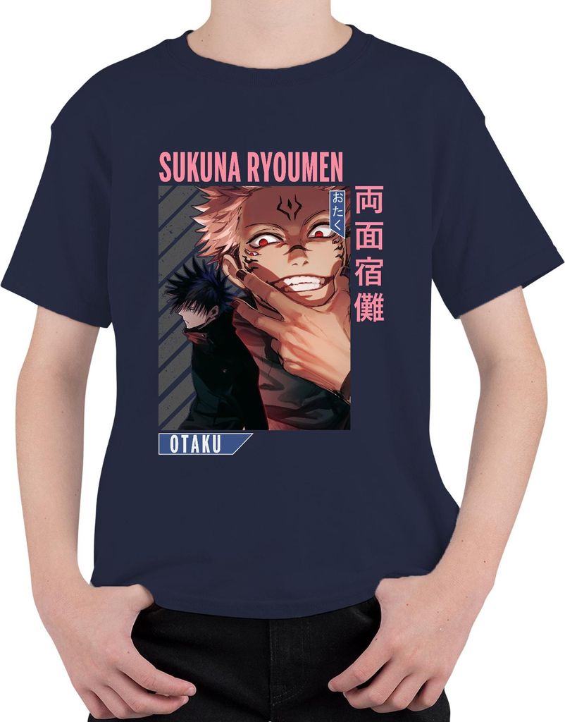 Sukuna Ryoumen Jujutsu Kaisen Dämon Rotaugen Otaku Anime Ästhetik Uni Kinder T-Shirt, Navy, 152