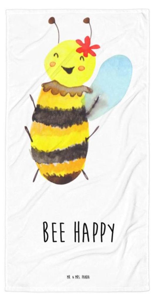 Mr. & Mrs. Panda Strandtuch Biene Happy - Weiß - Geschenk, Badehandtuch, Reisehandtuch, Duschhandtuch, Großes, Handtuch