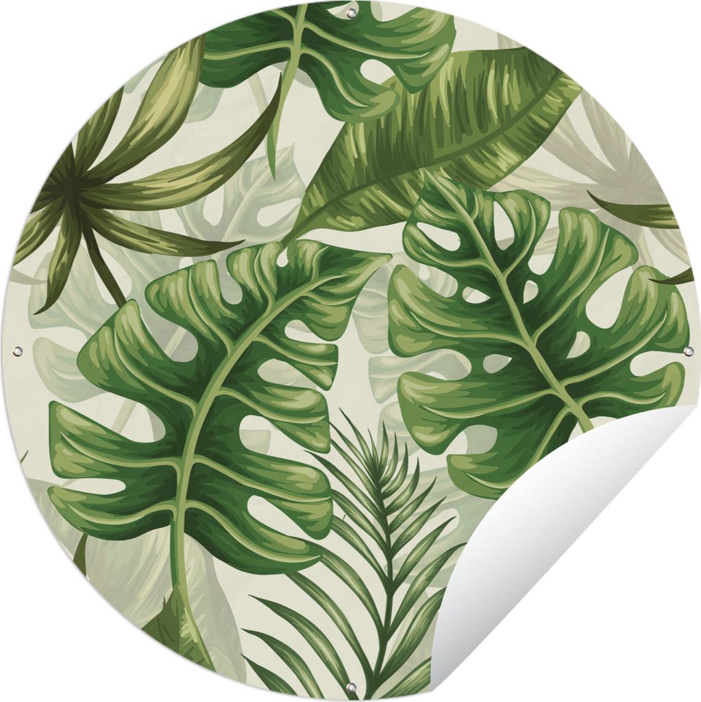 MuchoWow Gartenposter Outdoor-Poster Rund Monstera - Illustration - Weiß - Mädchen - Kinder - Jungen Ø 90 cm Gartendeko Rundes Poster draußen