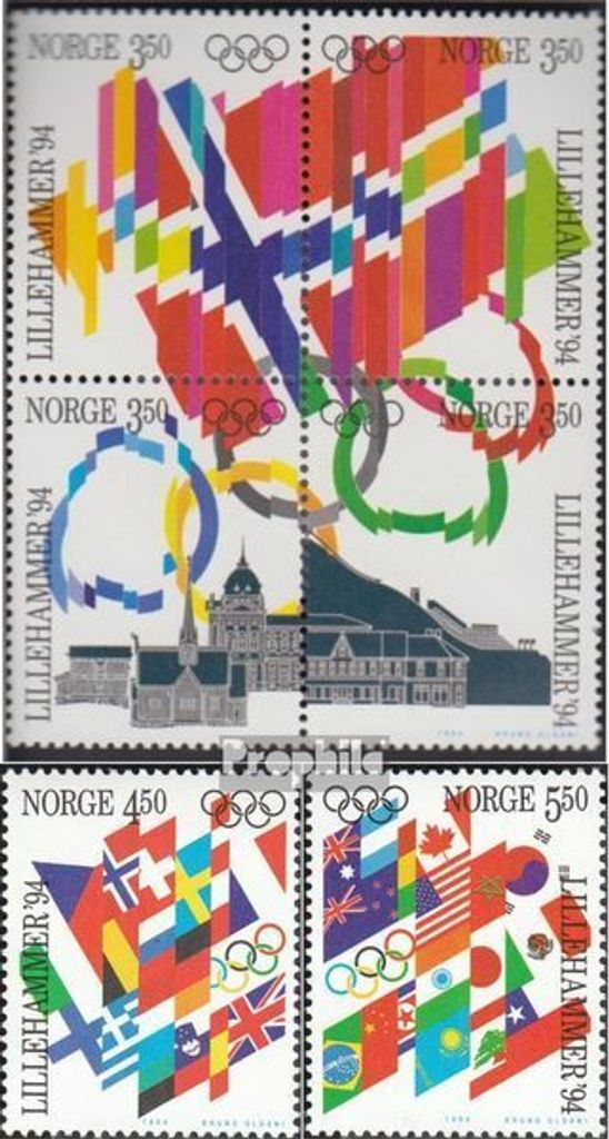 Briefmarken Norwegen 1994 Mi 1145-1148 Viererblock, 1149-1150 (kompl.Ausg.) gestempelt Lillehammer