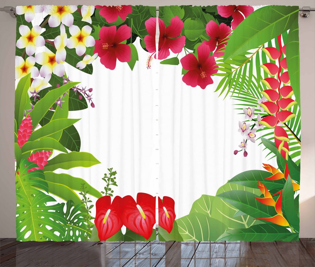 ABAKUHAUS Blatt Rustikaler Gardine, Plumeria Crepe-Ingwer, Schlafzimmer Kräuselband Vorhang mit Schlaufen und Haken, 280 x 225 cm, Pink Weiß Grü...