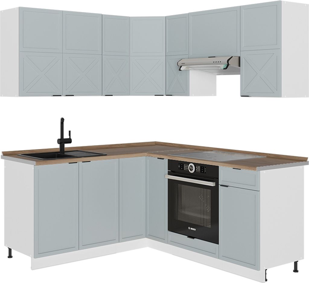 Eckküche Vicco Fame-Line Hellblau-grau/Weiß 190 x 60 cm , AP Eiche, Model 51236