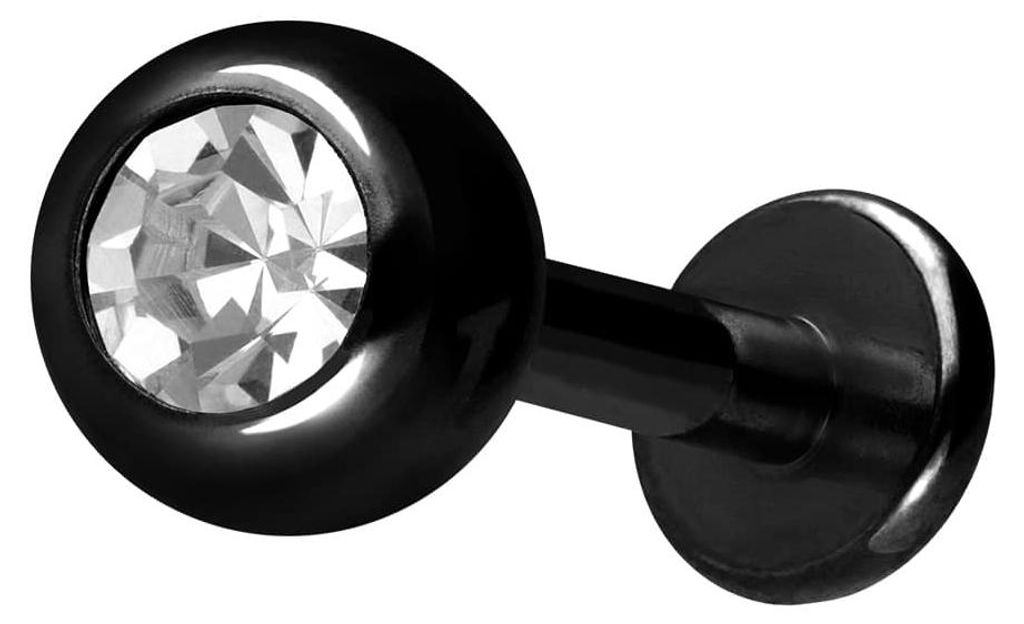 Ohrpiercing, Nasenpiercing Titan Labret mit Innengewinde KRISTALL Schwarz Stablänge: 8mm + Stabstärke: 1,6mm + Kugelgröße: 5mm