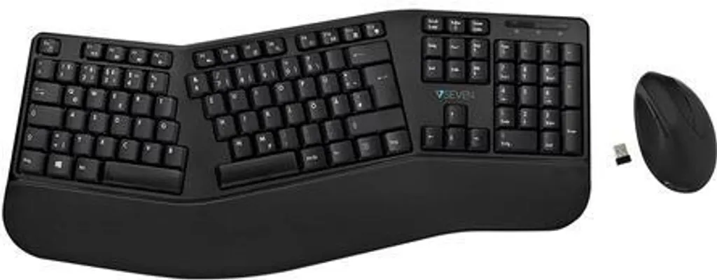 Combo Clavier et Souris Ergonomique Sans Fil V7 Bluetooth Noir pour PC