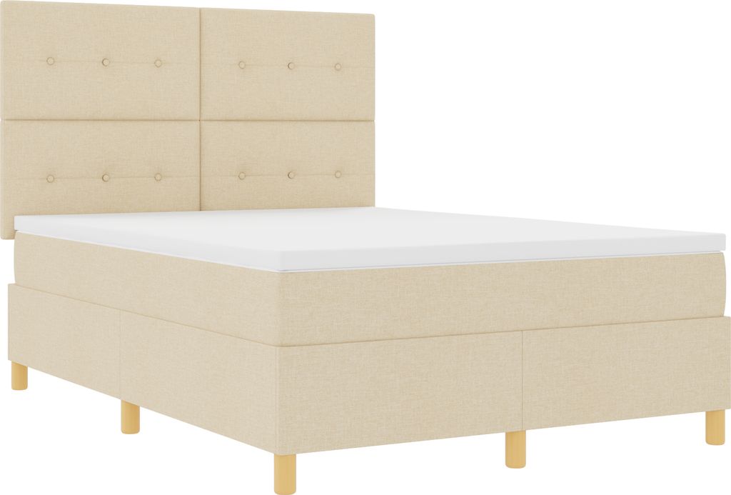 Möbel Bettrahmen, Boxspringbett mit Matratze Creme 160x200 cm Stoff - Klassische Betten Neu29731