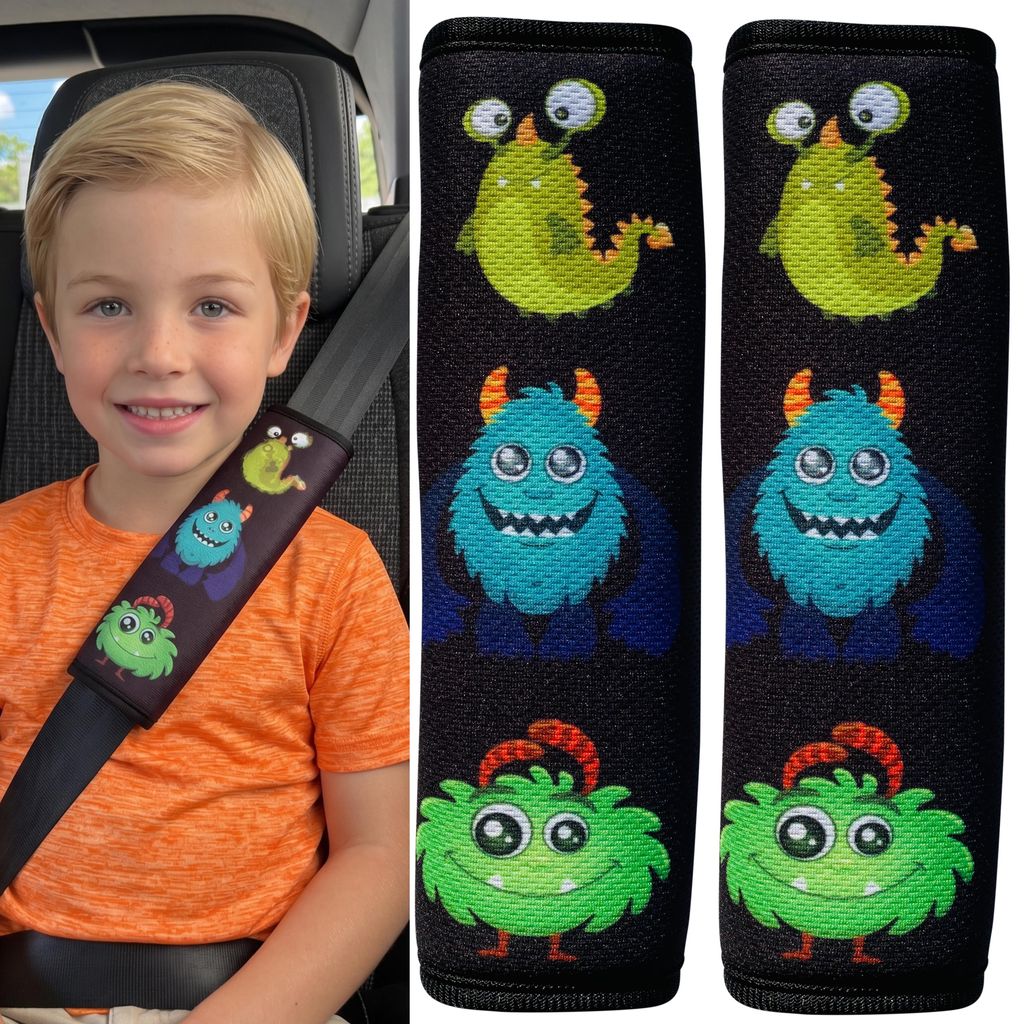 2x HECKBO Kinder Auto Gurtpolster Gurtschutz mit Monster Produktbild 