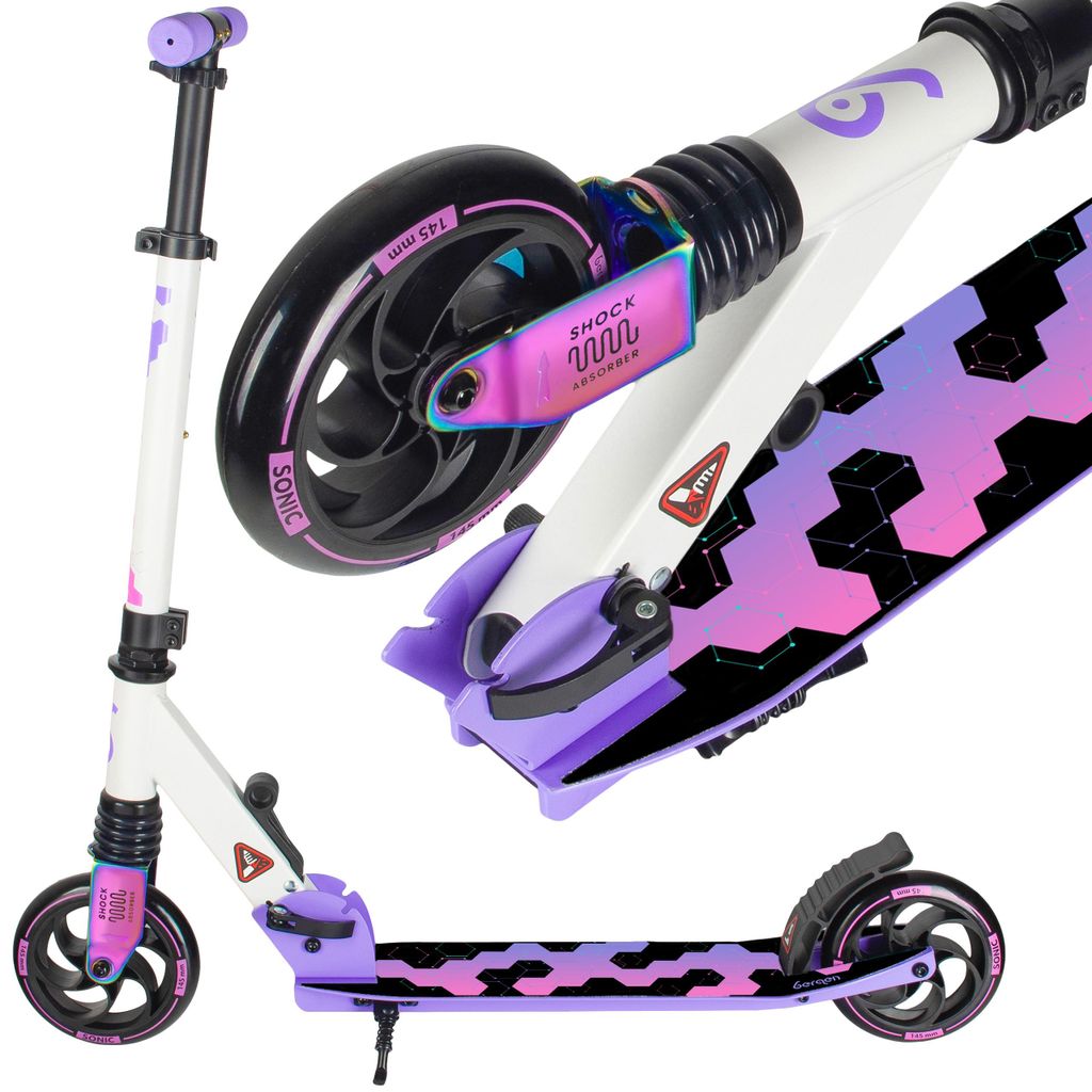 City Scooter, Tretroller Bergen SONIC, klappbar, mit Stoßdämpfer, Aluminium, 145 mm Räder, 3-fach höhenverstellbar, ab 5 Jahren, leicht, Ersatz...