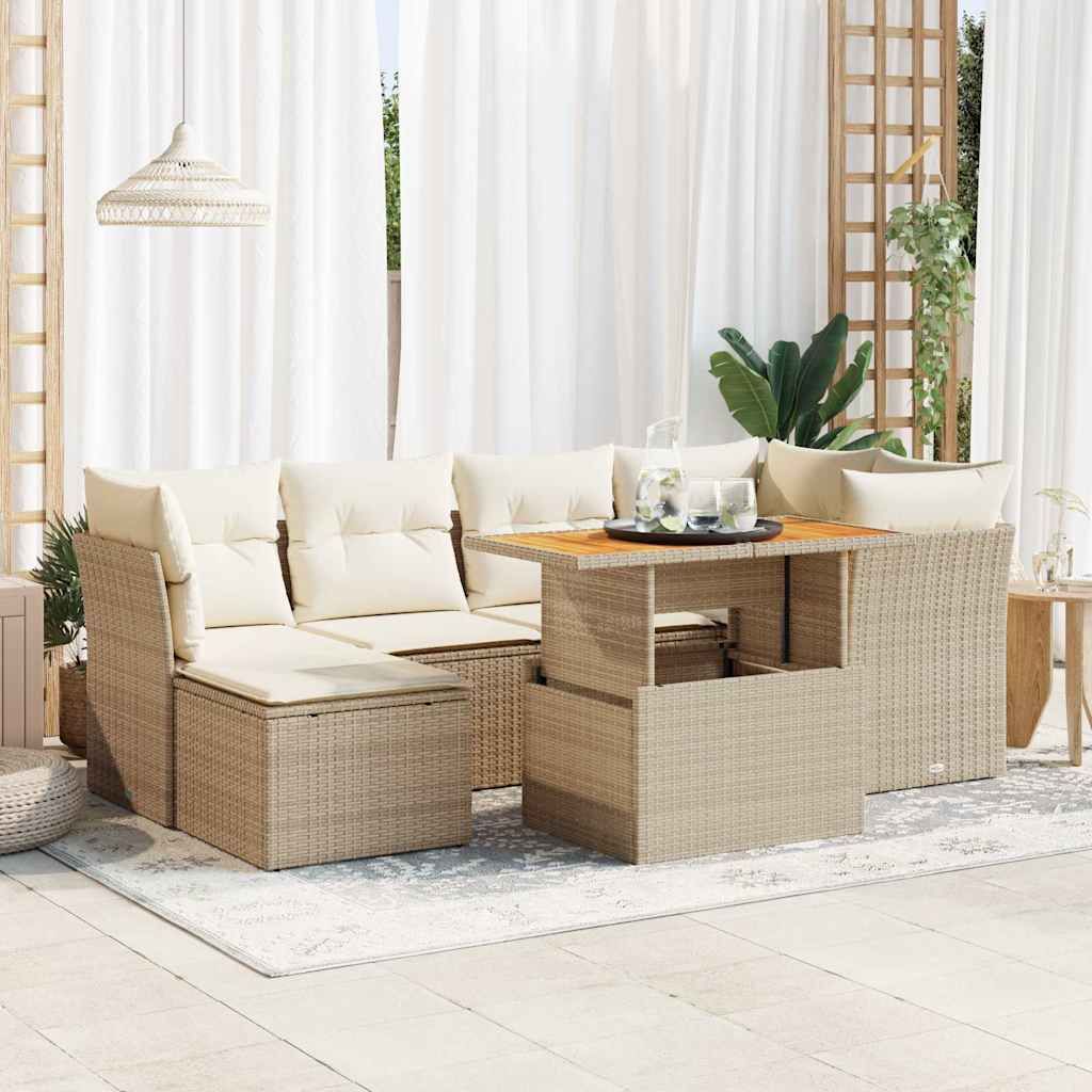 Maison Exclusive - 7-tlg. Garten-Sofagarnitur mit Kissen Beige Poly Rattan