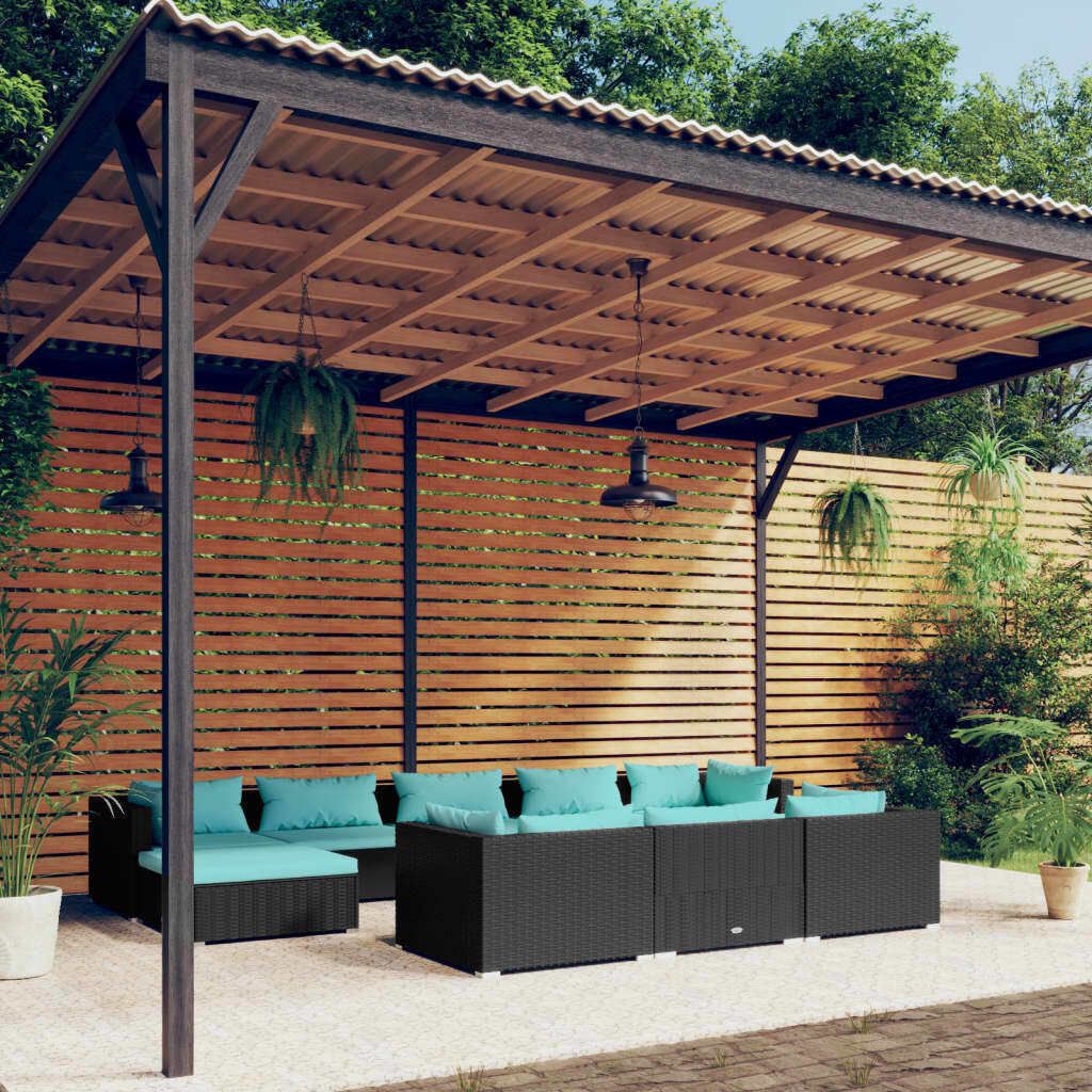 "Rabatt" 10-tlg. Garten-Lounge-Set - Balkonmöbel/Terrassenmöbel - mit Kissen Schwarz Poly Rattan - Lounge-Dining set CC3663
