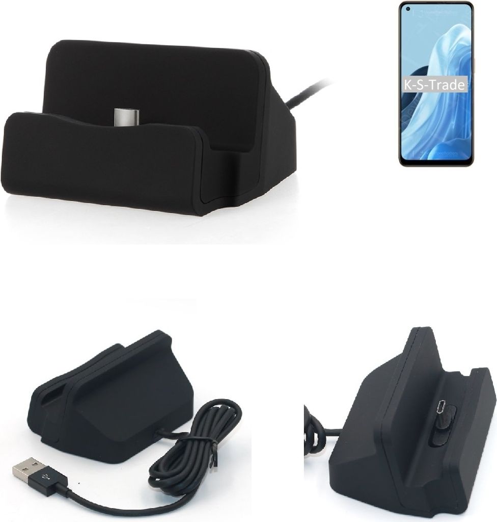 K-S-Trade Docking-Station kompatibel mit Oppo Reno7 4G Ladestation Dock Ladegerät Docking Station Tischständer Ständer inkl. USB Typ C Kabel
