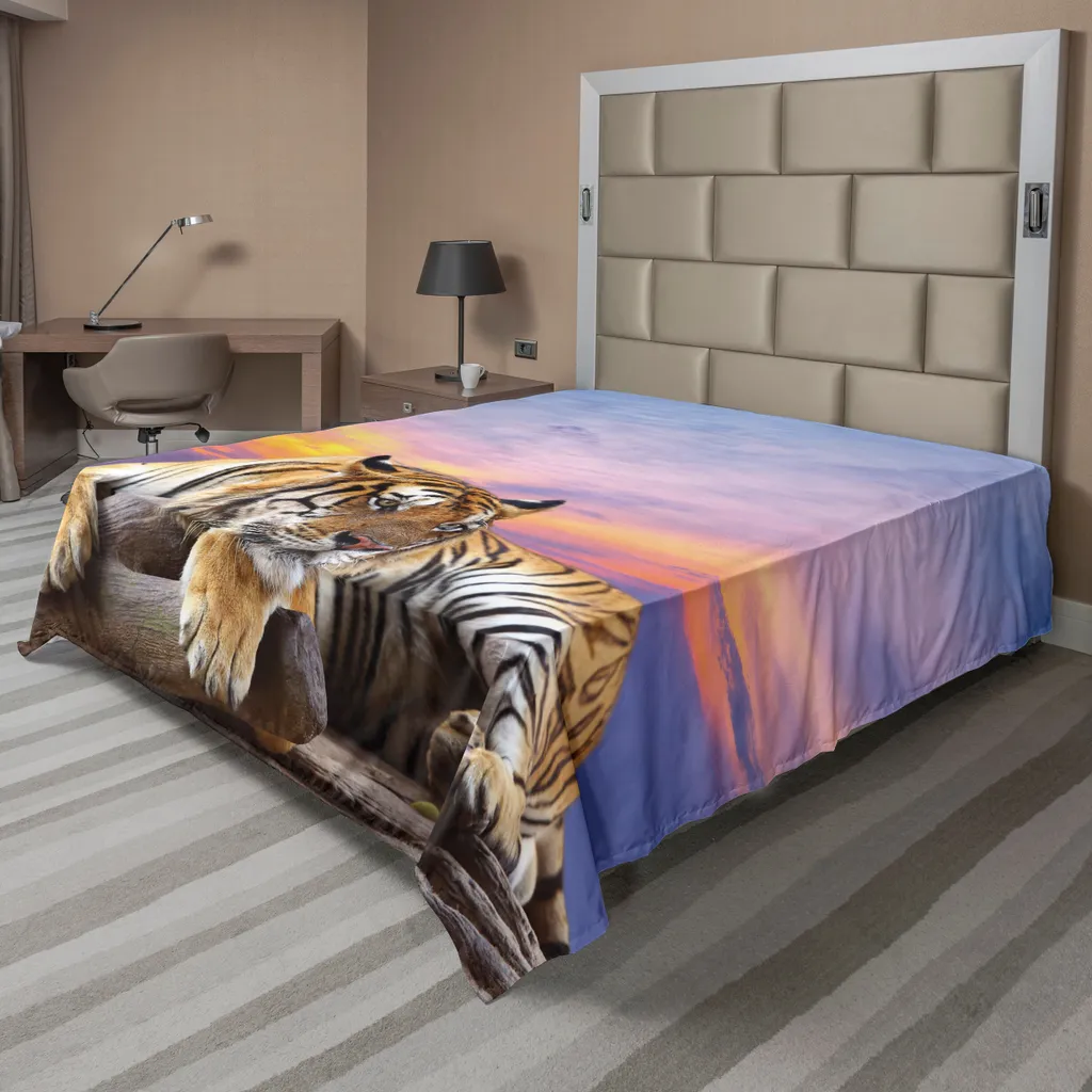 Lenzuolo ABAKUHAUS Safari Tigre 244x205cm | Microfibra Soft Senape