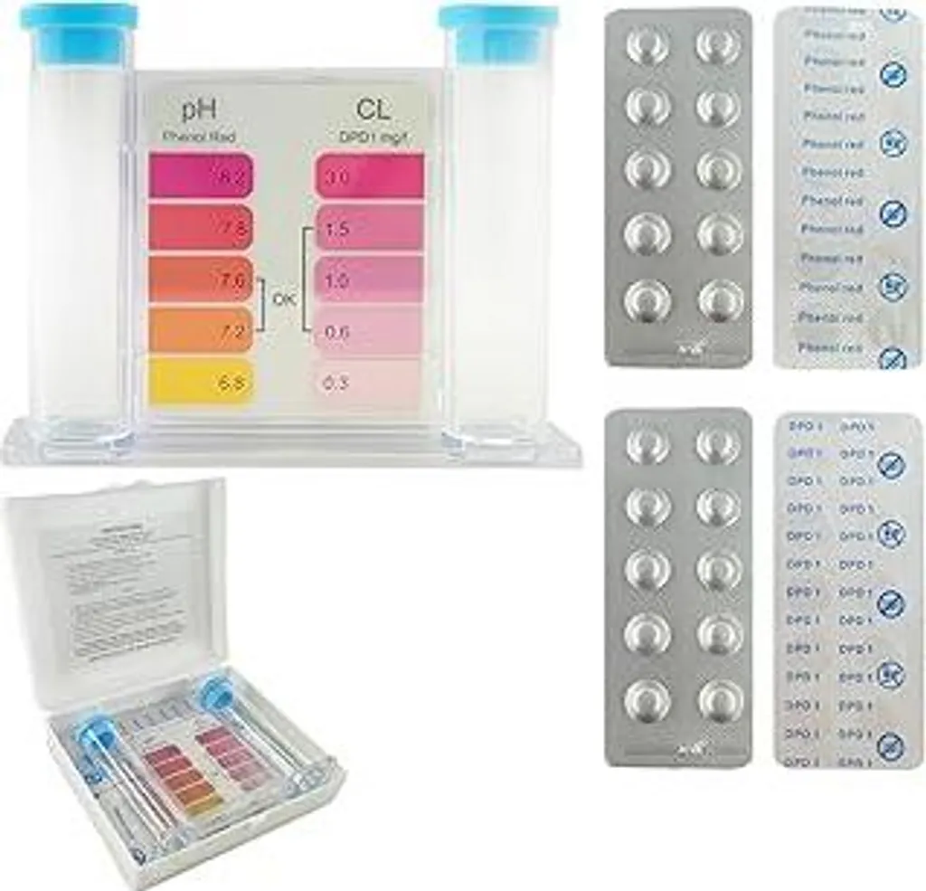 Tester Piscina Cloro e pH Professionale con 40 Pastiglie DPD1 e Fenolo Rosso