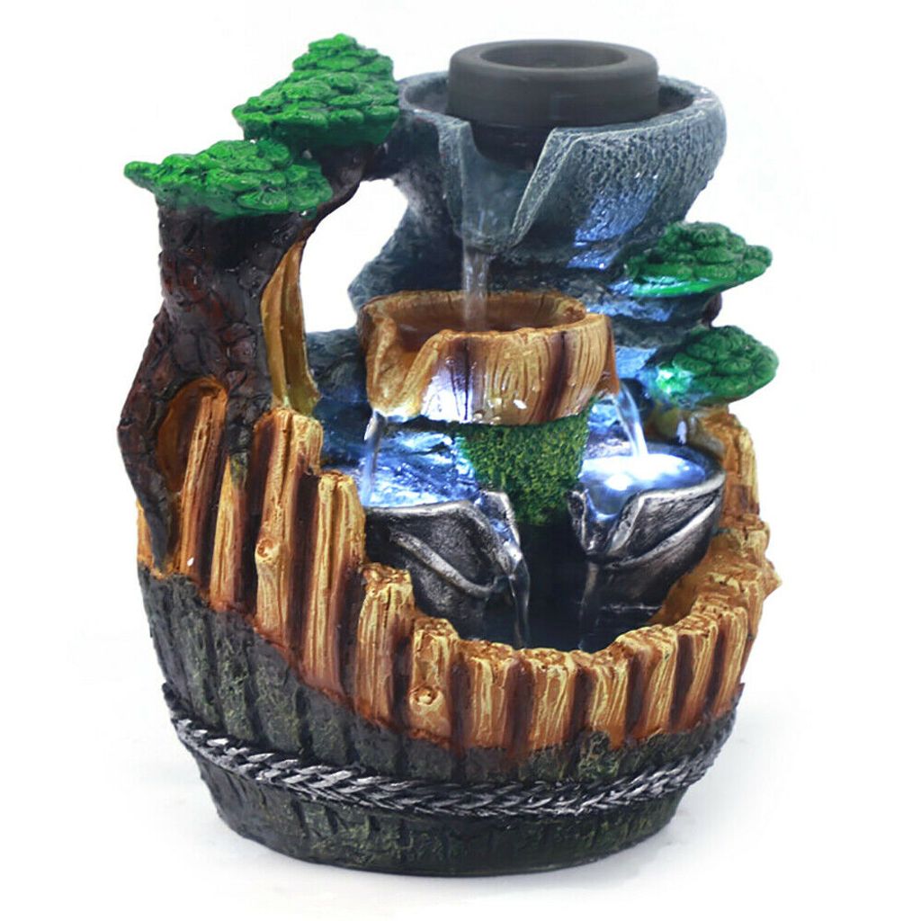 Zimmerbrunnen Gartenbrunnen Wasserfall LED Tischbrunnen Desktop Steingarten Nachbildung für Wohnzimmer Büro