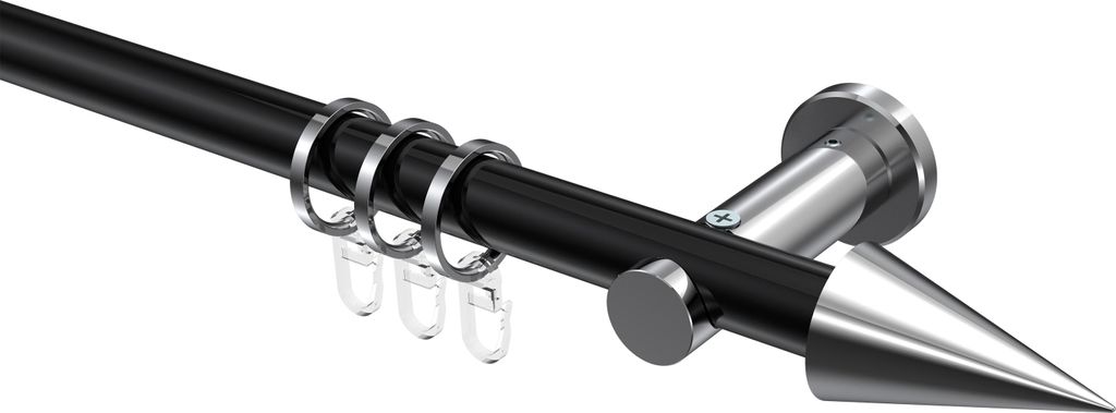 Interdeco Gardinenstange / Vorhangstange Schwarz / Chrom, Typ Platon Savio (Kegel), 20 mm Ø 1-läufig, 260 cm