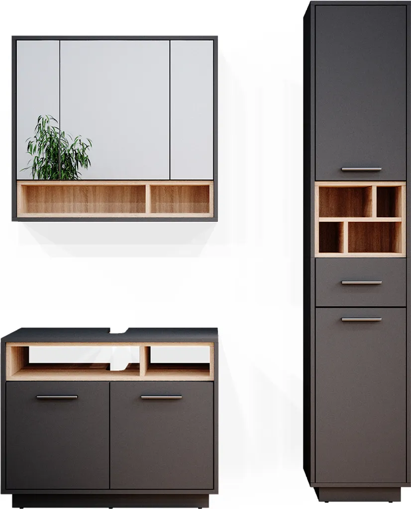 Vicco Beatrice Anthracite Ensemble Meubles de Salle de Bain 3 Pièces 34958