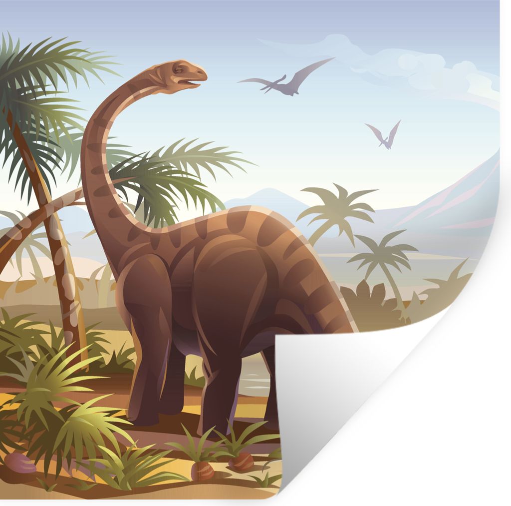 MuchoWow Wandtattoo Wandsticker Wandaufkleber Dinosaurier - Landschaft - Tropisch - Kinder - Jungen 100x100 cm Selbstklebend und Repositionierbar...