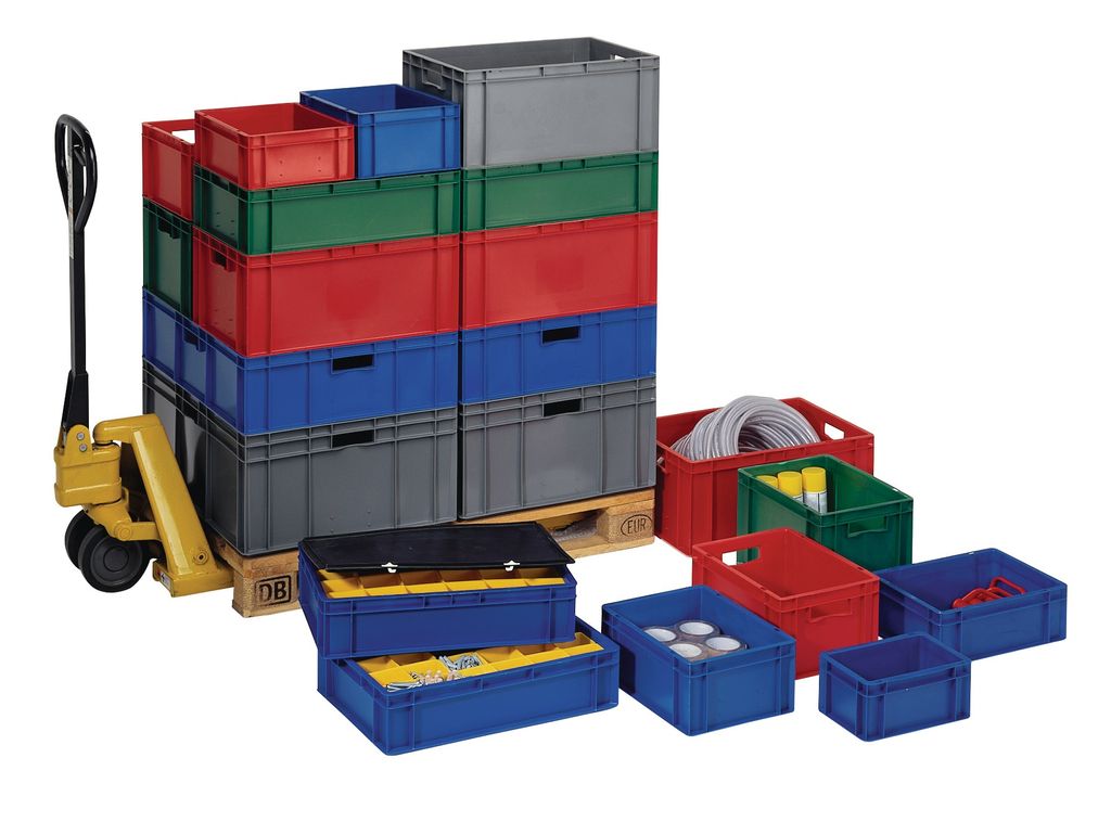 LA KA PE Transportstapelkasten Polypropylen rot L400xB300xH75mm Wände / Boden geschlossen - TK400/75-0 ROT