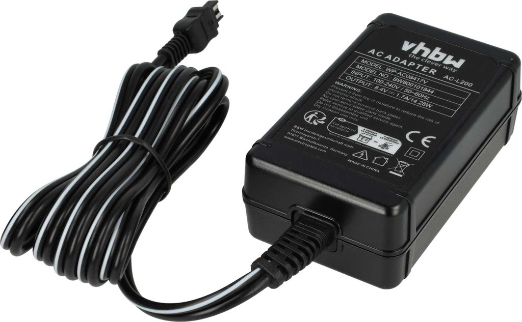 vhbw Netzteil kompatibel mit Sony Handycam DCR-HC39E, DCR-HC40, DCR-HC36E, DCR-HC40E, DCR-HC42, DCR-HC35E, DCR-HC37E Kamera, Digitalkamera, 2m