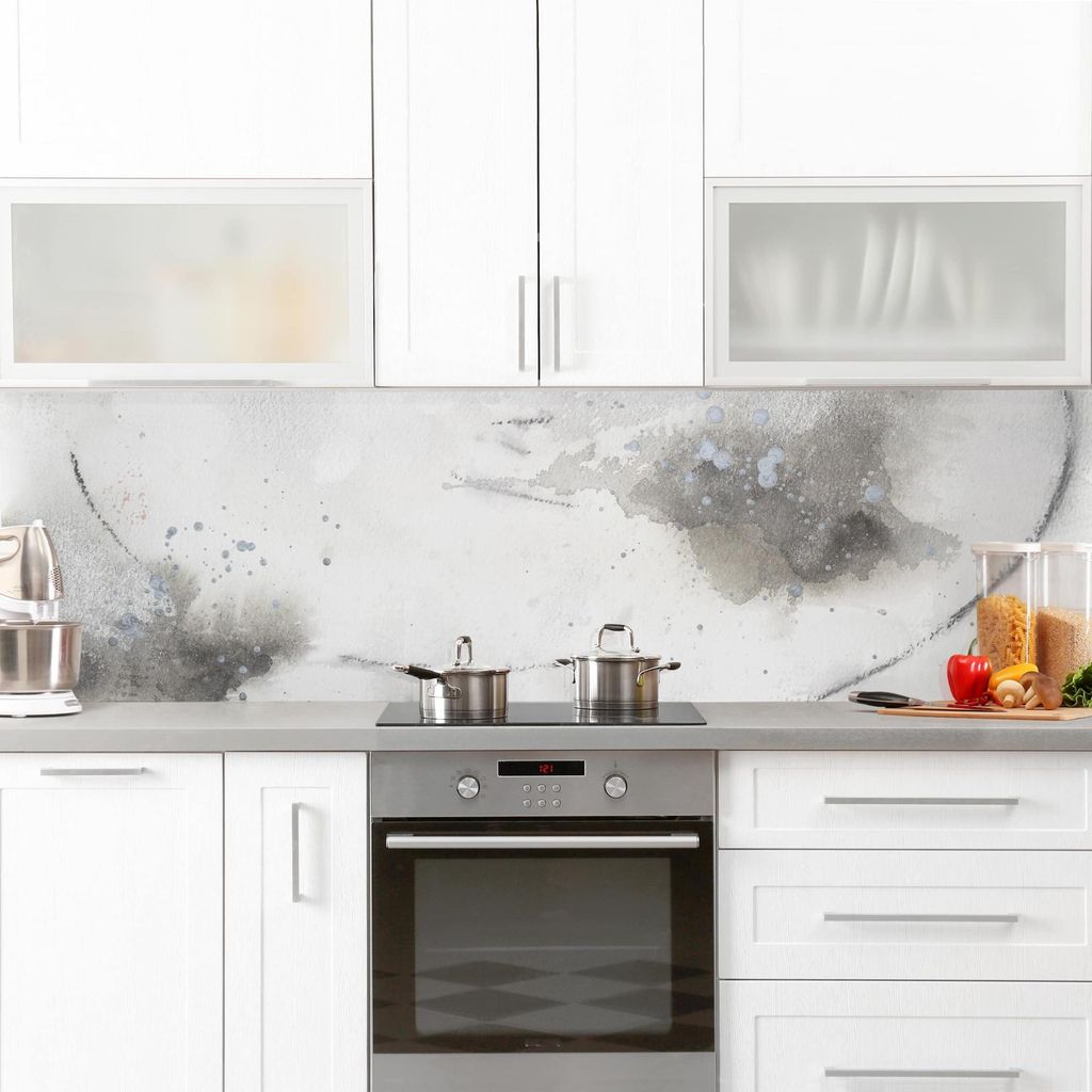 Küchenrückwand originell selbstklebend - 0.65 mm Wandpaneel wasserfest Design grau Aquarell Abstrakt Spritzschutz fugenlos