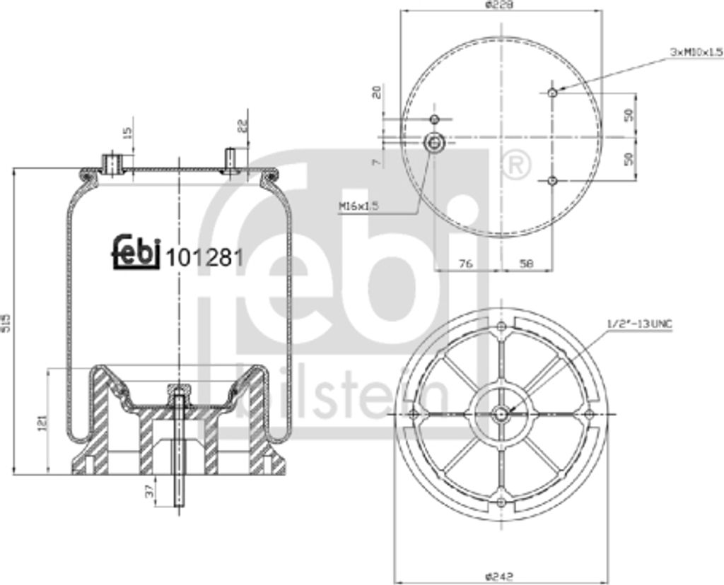 FEBI BILSTEIN Luftfederbalg 101281 für DAF XF 105 530mm Produktbild 