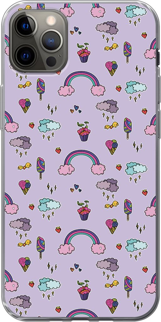 MuchoWow Handyhülle Schutzhülle Hülle für Telefoonhoesje iPhone 12 Pro Max Muster - Regenbogen - Krone - Mädchen - Kinder - Kinder Silikon S...