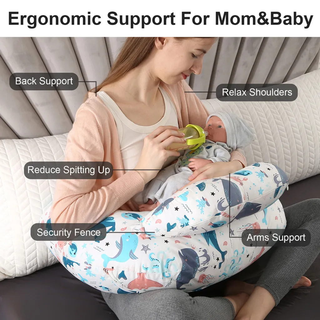 Coussin allaitement pour maman : confort dos et bras avec motif marin - 3