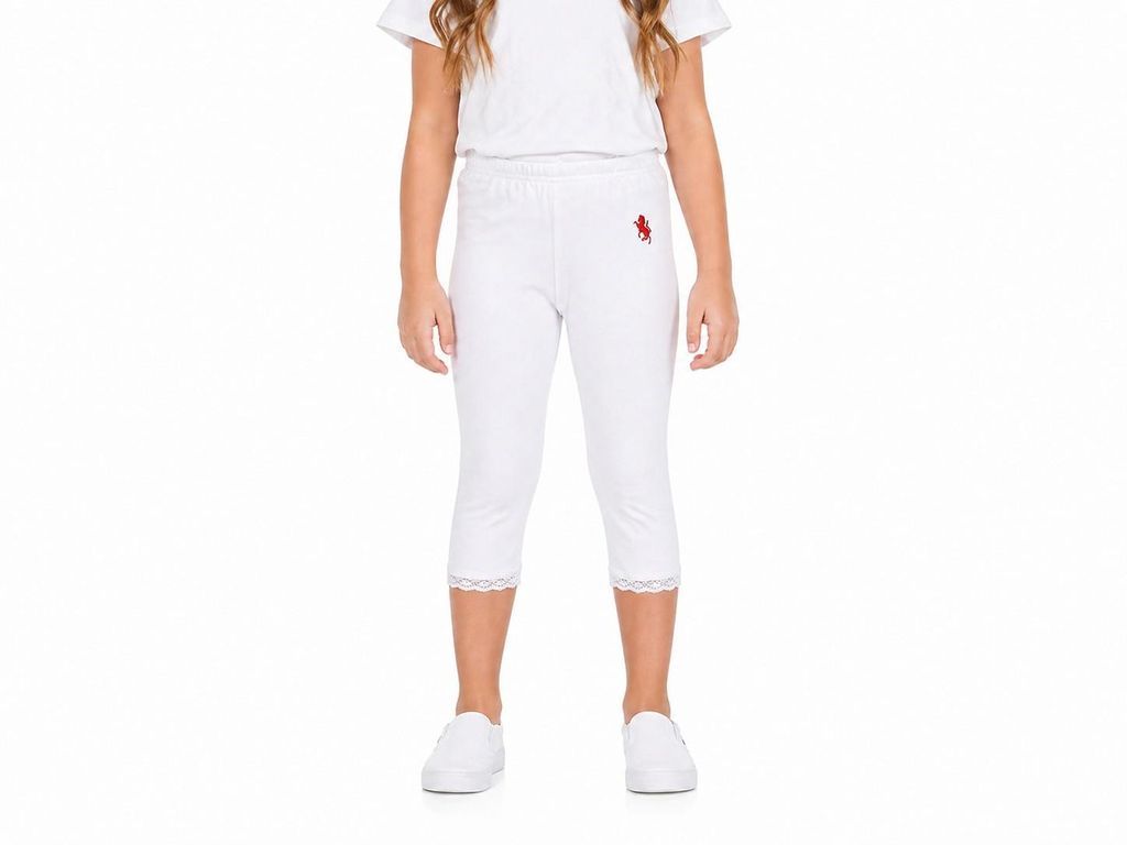 5060 Bondi Leggings Mädchen – Weiß, Gr. 110 – 95 % Baumwolle, 5 % Elasthan, mit Stick-Emblem