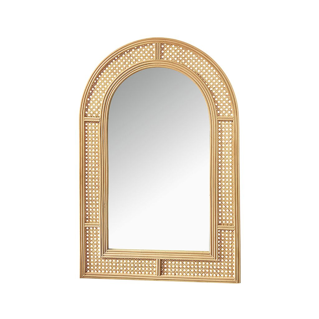 Kobolo Spiegel Wandspiegel LARA mit Rahmen aus geflochtenem Rattan Asymmetrisch modern Wohnzimmer Flur Einrichtung Dekospiegel Hängespiegel für Flur