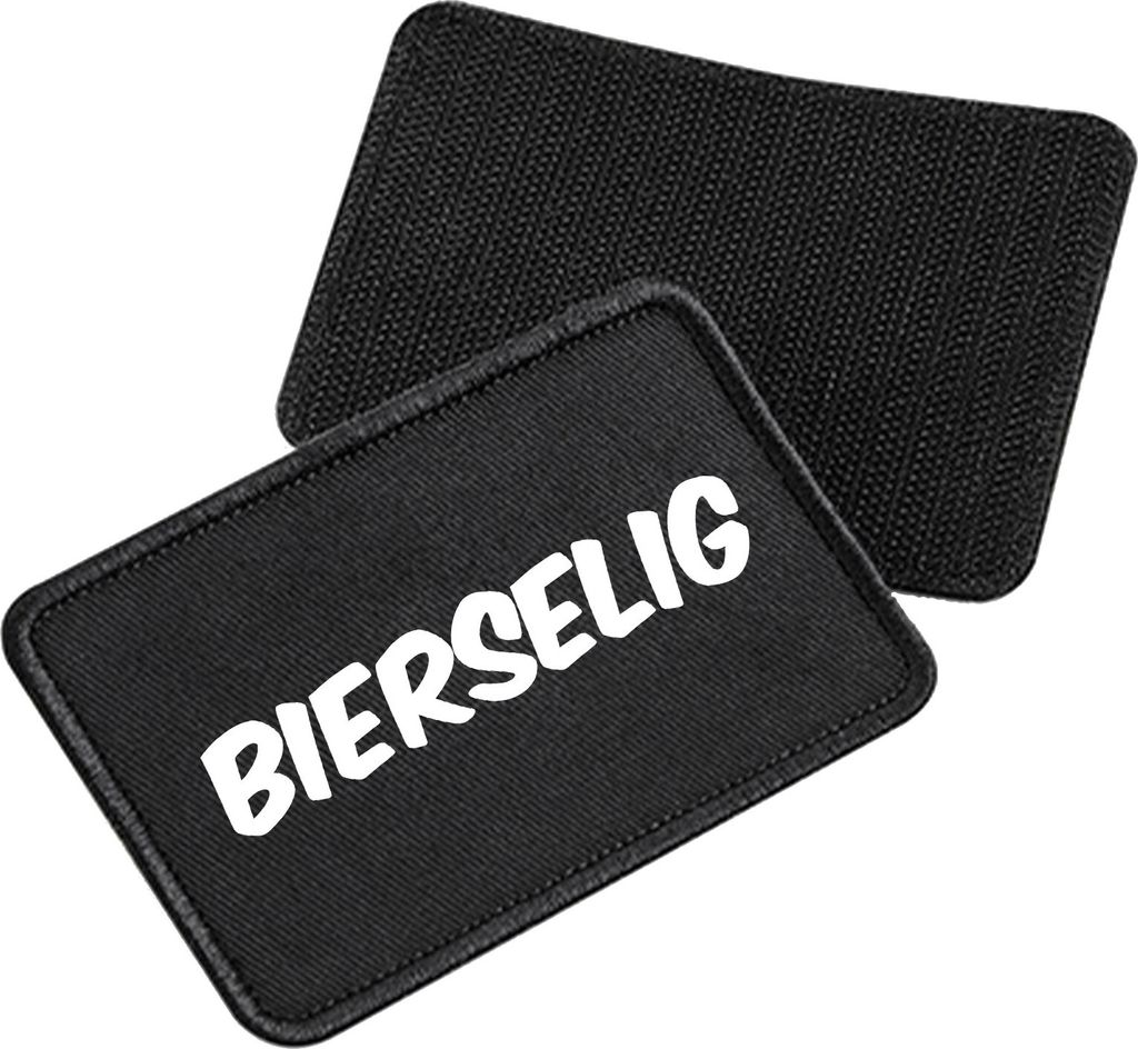 Huuraa Patch Bierselig Schriftzug Black 10 x 6,5cm Baumwolle Klettpatch für Mütze Geschenkidee