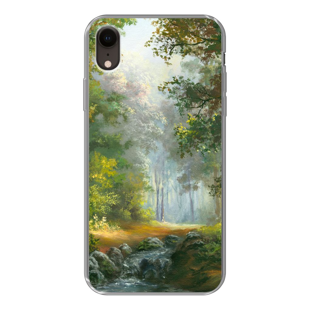 MuchoWow Handyhülle Schutzhülle Hülle für iPhone XR Wald - Ölgemälde - Sommer Silikon Softcase Handy Hülle - Schutzdeckel