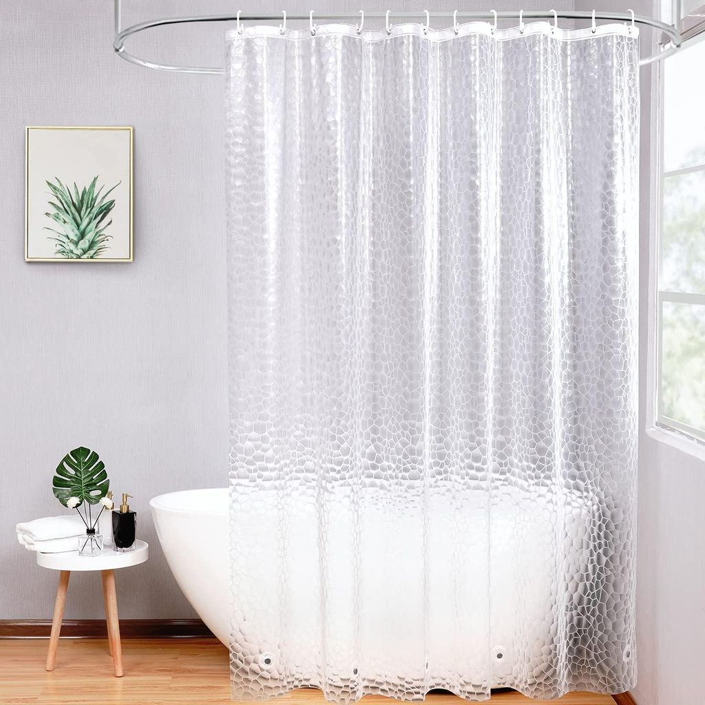 Duschvorhang 240x200cm, transparent mit 5 Magneten am unteren Rand, schimmelresistent und wasserdicht, Duschvorhang mit 16 Ringen, sechseckiges Mus...