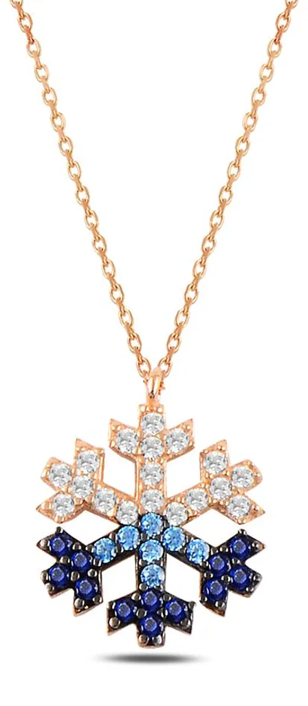 Collier argent 925 flocon or rose : dégradé bleu blanc haute qualité