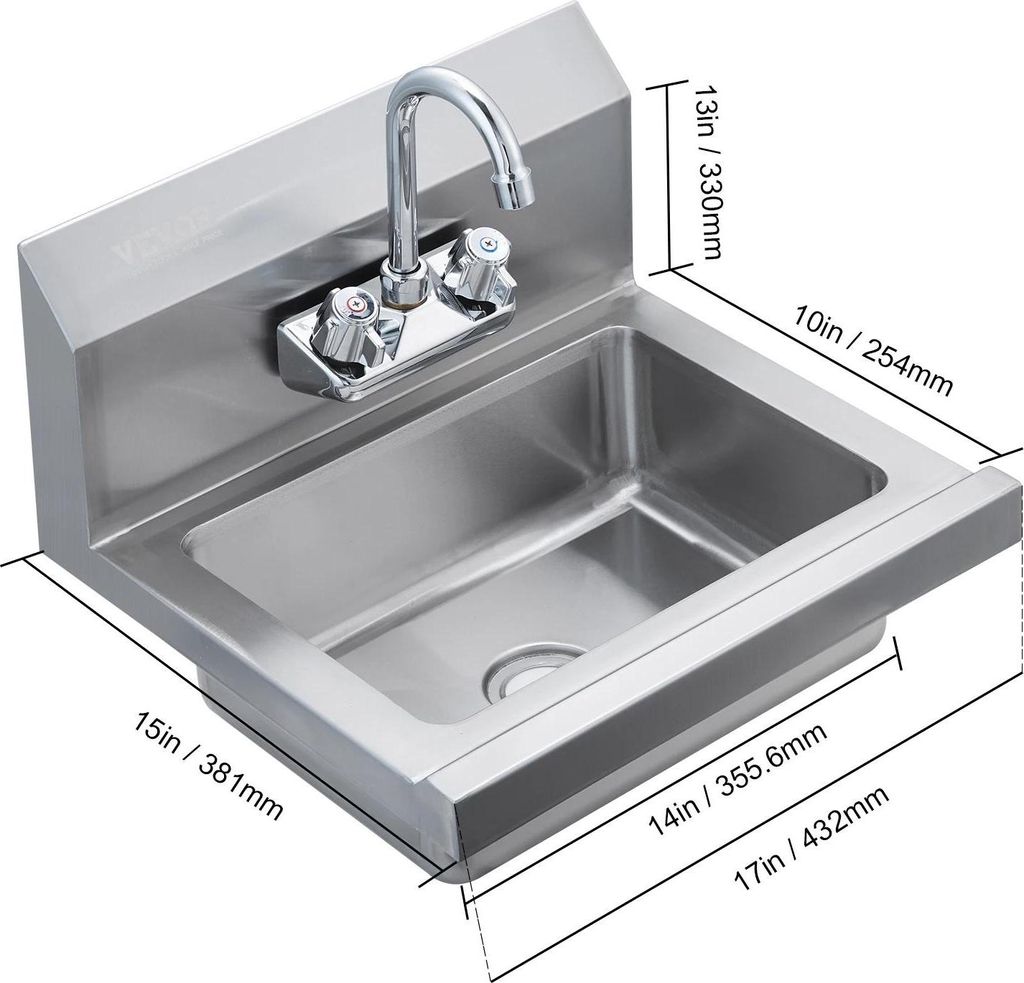 Handwaschbecken, langlebiger Edelstahl, auslaufsichere Armatur, Kein Baffle